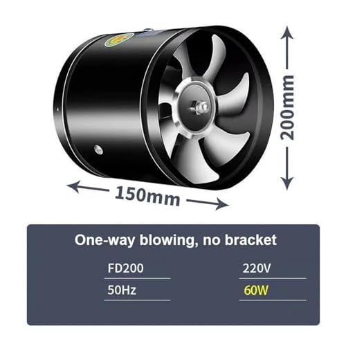 Rohrventilator, 4''6''8'' Rohr Küche Wc Abluftventilator Jalousie Abluftventilator Luft Belüftung Decke Booster Gebläse Metall Abluftventilator(8inch) von BASSFLY