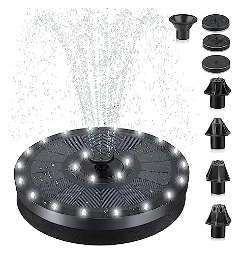 Solar springbrunnen für außen 20 cm Durchmesser, 24 LEDs, 24 LEDs, schwimmender Solarbrunnen, 2000 mAh Akku-Brunnenpumpe for stehende schwimmende Vogelbad-Wasserpumpe for Garten, Terrasse, Teich von BASSFLY