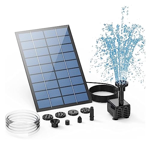 Solar springbrunnen für außen Solarbrunnenpumpe, mit 6 Düsen und 4 Fuß Wasserrohr, solarbetriebene Pumpe for Vogelbad, Teich, Garten und andere Orte(B-2.5W) von BASSFLY