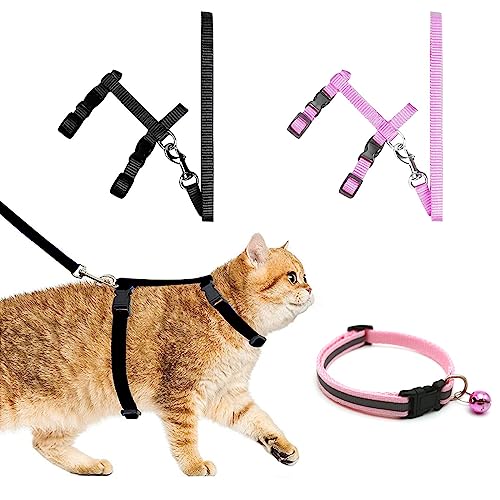 2 verstellbare Katzengeschirr+reflektierendes Halsband für Katzen, verstellbares Geschirr für Katzen, Geschirr für Katzen mit Leine, verstellbares Katzengeschirr, Weste für Katzen mit Leinen von BASTOUR