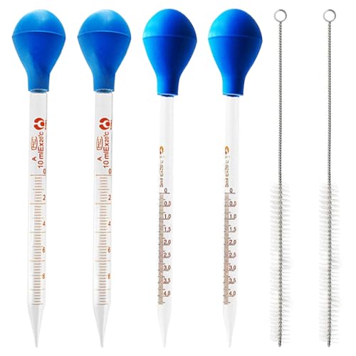 4 Stück Glas Pipette mit 2 Stück Reinigungsbürsten, Liquid Dropper 5ml 10ml, Tropfpipette Flüssigkeiten, Flüssigkeiten Messpipette, für Labor Lebensmittel Forschung Medizin Schule von BASTOUR