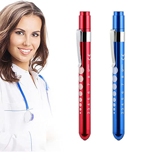 Diagnostikleuchte Pupillenleuchte, Diagnostische LED Stiftlampe, Medizinische Penlight, LED Stiftlampe mit Taschenclip, Augenleuchte für Krankenschwestern Ärzte Schüler, Rot und Blau, 2 Stück von BASTOUR