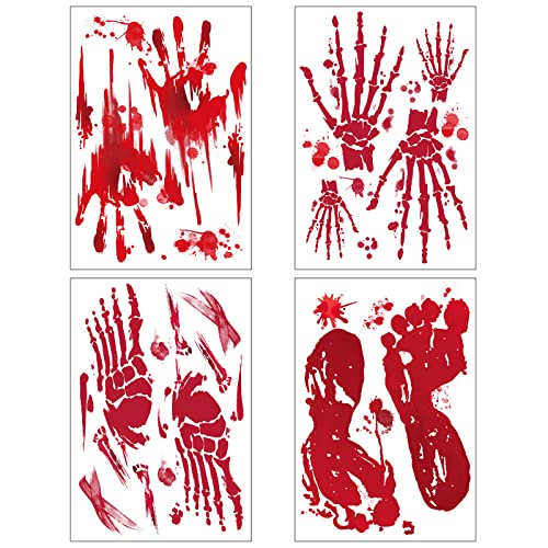 Halloween Fensteraufkleber, Bloody Handprints Fenster Sticker, Blutige Aufkleber, Horror Fenster Aufkleber, Halloween Aufkleber, Halloween Deko, für Halloween Party Spukhaus Dekoration, 4 sheets von BASTOUR