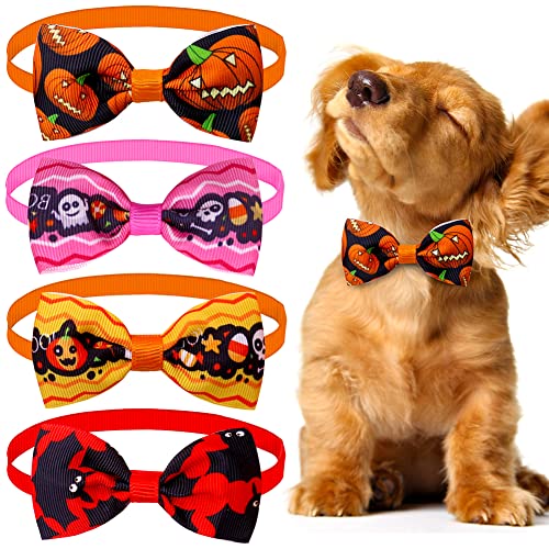 Halloween Katze und Hund Fliege Set Hundehalsband Hund Fliege Katze Fliege Hundefliege Einstellbar Krawatte Bowknot Krawatte Kragen Haustier Krawatte Kostüm für Halloween Partys Kostümzubehör, 4PC von BASTOUR