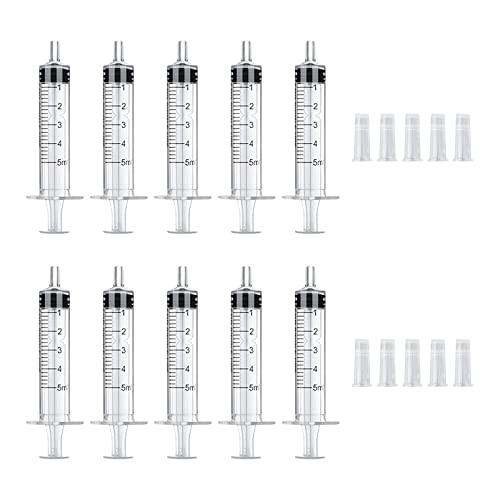 Spritzen, Spritze 5ml Ohne Nadel, Kunststoffspritzen, Spritzen mit Deckel, Sterile Spritzen, Spritzen mit Kappen, Plastikspritze für Wissenschaftslabors, Flssigkeitsmessung, 10 Stücke von BASTOUR