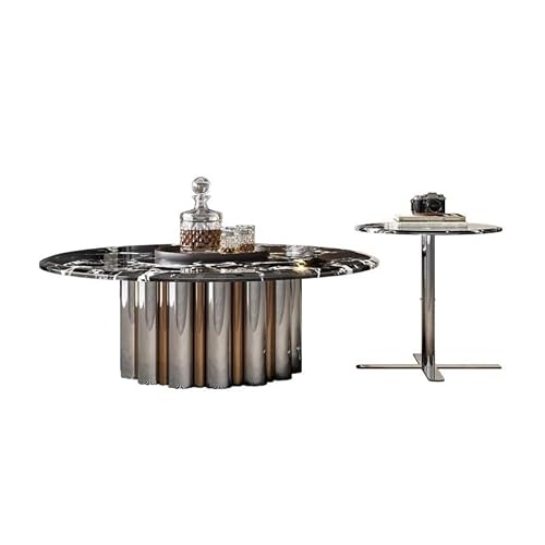 BASXDRFXZ Industrieller Stil Marmor Couchtisch Modern Einfach Edelstahl Licht Luxus Kleine Wohnzimmer Haushalt Runde Beistelltisch Kombination(90cm) von BASXDRFXZ
