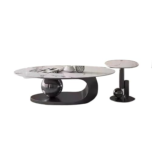 BASXDRFXZ Industrieller Stil Ovaler Couchtisch aus Steinplatte for das Wohnzimmer, Kleiner Heimgebrauch(B,120x70x41cm) von BASXDRFXZ