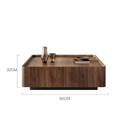 BASXDRFXZ Industrieller Stil Quadratischer Couchtisch aus massivem Holz for Zuhause, Wohnzimmer, kleines Haus, Schlichtes, modernes Nussbaum-Tischset mit rundem Teetisch von BASXDRFXZ