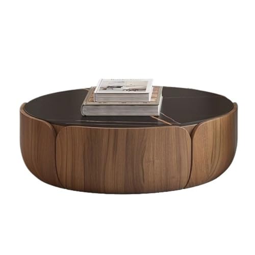 BASXDRFXZ Industrieller Stil Runder Couchtisch aus Holz for Zuhause, Wohnzimmer, kleine Wohnung, Felsplatte, nordischer moderner runder von BASXDRFXZ