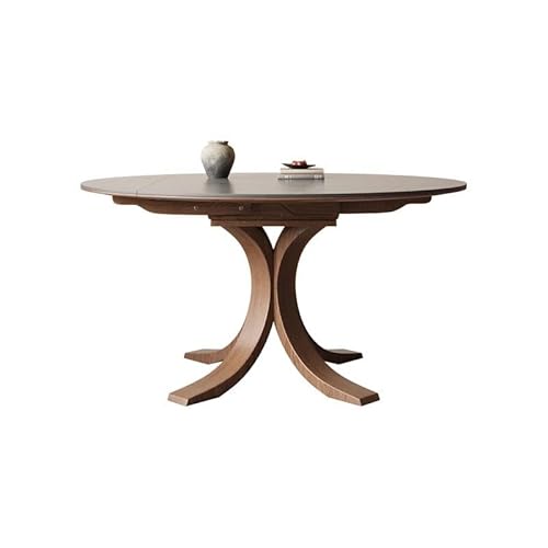 BASXDRFXZ Industrieller Stil Runder versenkbarer Klapp-Esstisch aus Steinplatte, Massivholz, quadratisch, rund, doppelt verwendbar, variabel(120x120x76cm) von BASXDRFXZ