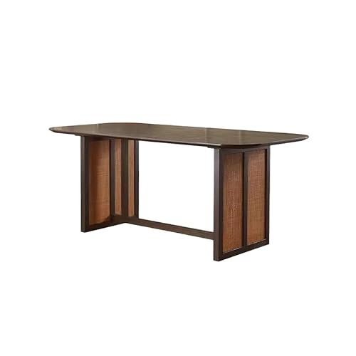 BASXDRFXZ Moderner Küchentisch 180x90x75cm Vintage Massivholz Rattan Oval Esstisch für Küche, Esszimmer, Wohnzimmer, Café von BASXDRFXZ