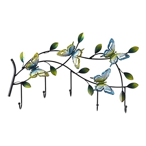 Wandgarderobenhaken Eisenwand hängende Kleiderregal rustikal rustikaler Haken Wand Hanges Elegant Blue Butterfly Decorated Jackel Mantelschlüssel(56cm) von BASXDRFXZ