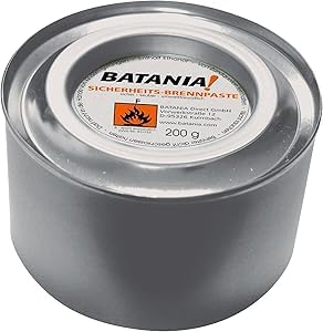 BATANIA 24 x Brennpaste/Brenndose 200 g - Bis zu 3 Std. Brenndauer, Ungiftig, Keine Ruß- oder Qualmbildung, ideal für das Warmbuffet, mit Allen gängigen Chafing Dishes und Tischkaminen kompatibel BATANIA 24 x Brennpaste/Brenndose 200 g - Bis zu 3 Std. Brenndauer, Ungiftig, Keine Ruß- oder Qualmbildung, ideal für das Warmbuffet, mit Allen gängigen Chafing Dishes und Tischkaminen kompatibel von BATANIA