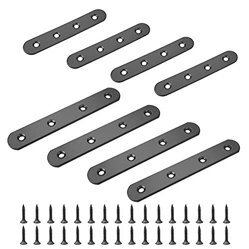 8 Stk Flache Platte Halterung aus Edelstahl, Schwarzer Flachverbinder Brackets mit 4 Löchern für Ausbessern Flache Ecke Bracket Verbindungsplatte Halterung für Möbel für Befestigung von Bateya