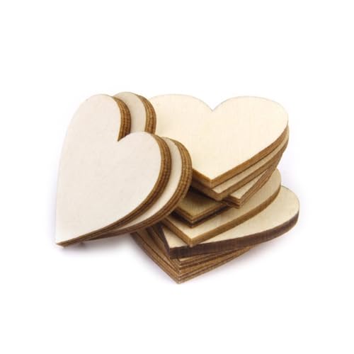 BATHVEVE 100 Stück Holzherz Scheiben mit Rinde Beidseitig Geschliffen Natürliche Holzscheiben für DIY Basteln Verzierung Scrapbooking und Kunstprojekte Holzfarbe von BATHVEVE