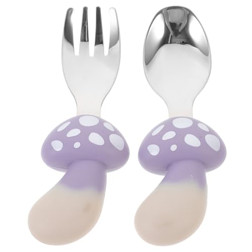 BATHVEVE 1Satz Silikon Kinderbesteck Set mit Kurzen Griffen Cartoon Design für Junge Mädchen Fördert Selbstständiges Essen Leicht und Tragbar Frei von BATHVEVE