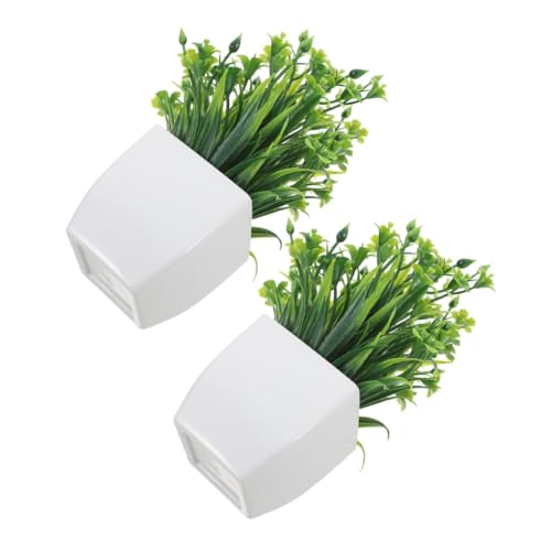 BATHVEVE 2 Stück Künstliche Bonsai Pflanzen Kleine Pflegefreie Kunstpflanzen mit Topf Langlebige Grüne Deko für Zimmer Büro Regal Realistische Kunststoffpflanzen für Stilvolle von BATHVEVE