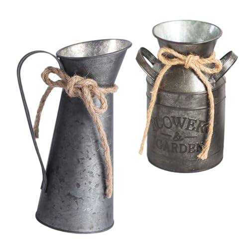 BATHVEVE 2 Stück Vintage Blumeneimer aus Teiliges Handgefertigtes Blumengefäß für Garten und Wohnzimmer Rustikale Deko Vase für Kreative Arrangements und Landhausstil Dekoration von BATHVEVE