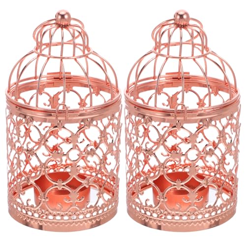 BATHVEVE 2 Stück Vintage Vogelkäfig Kerzenhalter aus Metall Hängende Retro Laternen für Hochzeit Dinnerparty und Festliche Tischdekoration in Roségold Langlebiges Design als Stilvolles von BATHVEVE