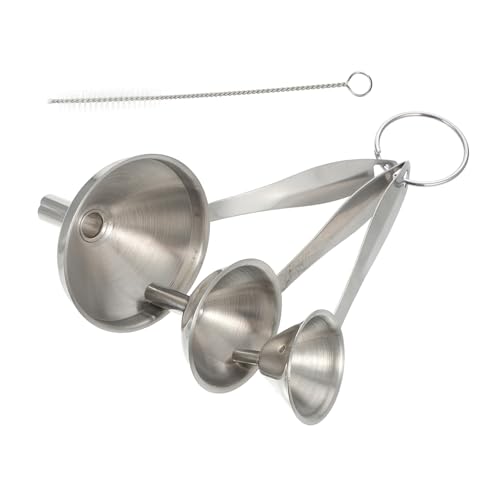 BATHVEVE 3 Stück Edelstahl Mini trichter mit Reinigungsbürste Flüssigkeitstrichter für Sojasauce Öl Wasser Haushaltstrichter Robust Langlebig aus Rostfreiem Stahl für Präzises Umfüllen von BATHVEVE