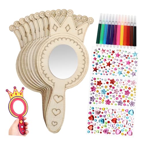 BATHVEVE Holzspiegel Bastelset für Teiliges mit Krone Farben Wasserfarben und Aufklebern für DIY Projekte und Geburtstagsfeiern von Mädchen Fördert Kreativität und Fantasie von BATHVEVE