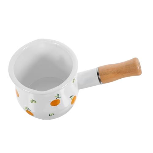 BATHVEVE Mini Emaille Milchpot mit Ergonomischem Griff zum Erhitzen von Milch Saucen und Kleinen Speisen Leichter und Praktischer Kochtopf für Küche Spülmaschinengeeignet Weiß Orange von BATHVEVE