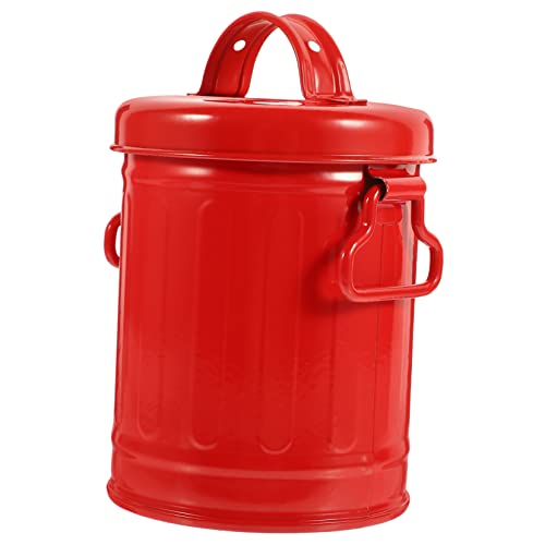 BATHVEVE Mini Mülleimer mit Deckel Multifunktionaler Stifthalter und Schminkpinsel Aufbewahrungseimer aus Metall für Schreibtisch und Badezimmer Rot von BATHVEVE