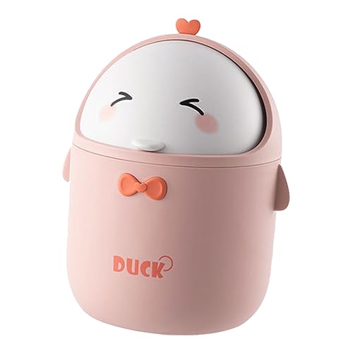 BATHVEVE Niedlicher Mini Mülleimer für Schreibtisch Dekorativer Abfallkorb mit Deckel im Cartoon Design für Büro und Zuhause Kapazität Rosa von BATHVEVE