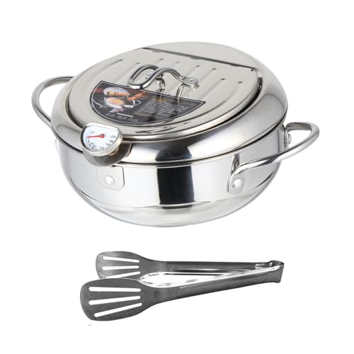 BATHVEVE Tempura Fritteuse Mit Regelbarer Temperatur Bratpfanne Mit Deckel Weißer Brattopf Tiefe Kleine Bratpfanne Digitale Frittierpfanne Kleine Frittierpfanne Dash Fritteusen von BATHVEVE