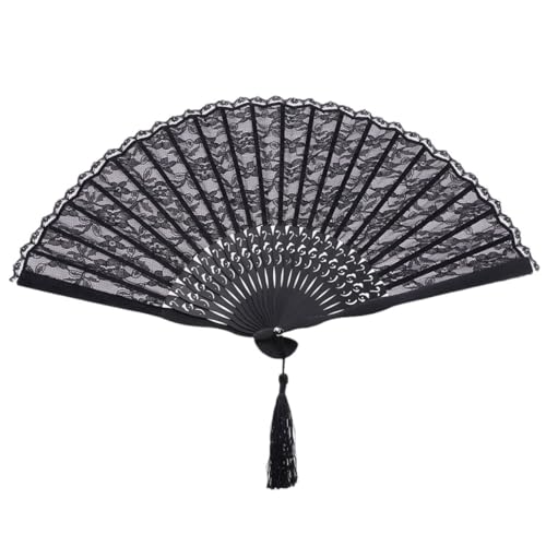 BATHVEVE Vintage Spitze Faltfächer Handfächer Retro Chinesischer Stil Hohl Spitze Elegant Damen Faltbarer Fan Schwarz für Bühne Performance Sommer von BATHVEVE