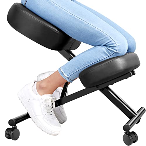 BATHWA Kniestuhl ergonomisch, Kniehocker Sitzhocker Bürohocker Computerstuhl höhenverstellbar mit Rollen für Zuhause und Büro von BATHWA