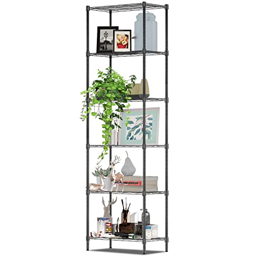 BATHWA Lagerregal-küchenregal 6 Ablage Standregal Heavy Shelf Unit Badezimmerregal Metallregal Küchenregal mit Seitenhaken aus verchromt 54 x 29 x 160cm, Schwarz von BATHWA