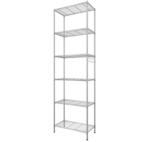 BATHWA Lagerregal-küchenregal 6 Ablage Standregal Heavy Shelf Unit Badezimmerregal Metallregal Küchenregal mit Seitenhaken aus verchromt 54 x 29 x 160cm, Silber von BATHWA