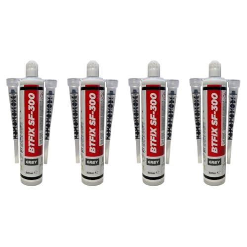 4x BTFIX SF-300 ml 2K Injektionsmörtel | Verbundmörtel | Chemiedübel für Beton & Mauerwerk | inkl. 8 Statikmischer | Schwerlastbefestigung | styrolfrei | Montagemörtel Ankerkleber Klebeanker von BATIFIX