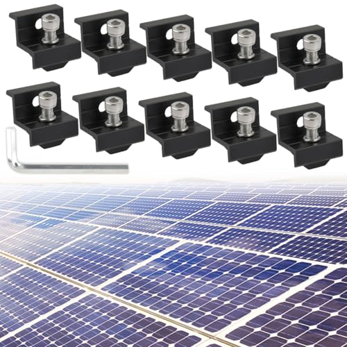BATINO 10 Stück Solarmodul Halterung Endklemme Kit für Modulhöhe 30MM/35MM Aluminium Solarmodul Z-Halterung Kit PV Solarpanels Trapezblech Modulklemmen Set Solapanel Montagehalterungen (Schwarz) von BATINO
