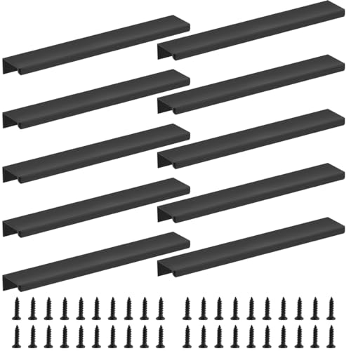 BATINO 10 Stück Versteckte Möbelgriffe Schwarz, 200mm Schrankgriffe Schwarz mit 16 Schrauben für Schlafzimmer Küchenschränke Kleiderschrank Versteckte Türgriffe Aluminium von BATINO