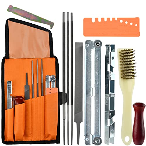 BATINO 11-stk Sägekettenfeilenset 4.0/4.8/5.5mm Rundfeilen für Kettensäge Schärfset Sägeketten Feilen Set Enthält Rundfeile, Schärfführungen, Tiefenmesser, Flache Feile von BATINO