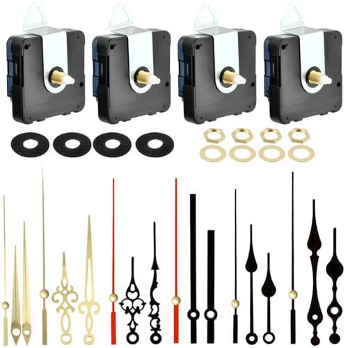 BATINO 4 Stücke Uhrwerk für Wanduhr Uhrwerk mit Zeiger DIY Uhrwerk Mechanismus Uhrwerke für Wanduhr Lautlos Quarzuhrwerk mit Zeiger mit 6 Uhrzeiger Sets zum Reparatur Ersatzteilen von BATINO