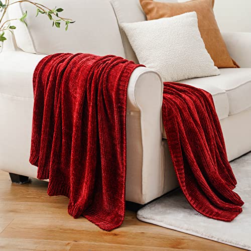 BATTILO HOME Chenille-Überwurfdecke für Couch, gemütliche rote Überwurfdecke für Heimdekoration, Weihnachtsdecke für Sofa, Stuhl, Geschenk, 130 x 170 cm von BATTILO HOME