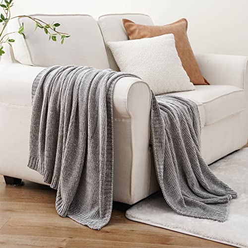 BATTILO HOME Graue Überwurfdecke für Couch, gemütliche Chenille-Überwurfdecke für Heimdekoration, graue Decke für Sofa, Stuhl, Geschenk, 130 x 170 cm von BATTILO HOME