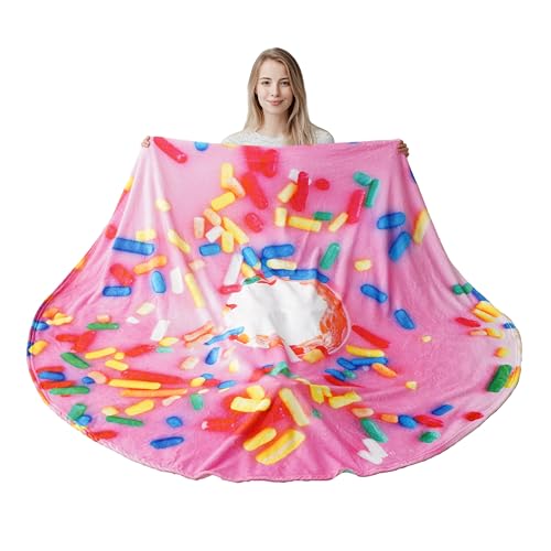 BATTILO Home Rosa Donut Decke für Erwachsene und Kinder, Weiche und Bequeme Flanell Runde Lustige Decke für Bettwäsche, Riesen Essensdecke Geschenke für Krippe, Sofa, Outdoor (Rosa Donut, 180 cm) von BATTILO HOME