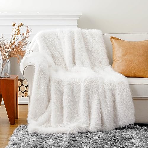 Battilo Home Kunstfell-Überwurfdecke, weich, warm, flauschig, große Felldecken und Überwürfe mit langem Flor, Plüsch, flauschig, dick, für Sofa, Bett, Couch, Stuhl, Heimdekoration, 150 x 200 cm, Weiß von BATTILO HOME