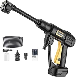 Kabelloser Akku Hochdruckreiniger für 18V Strahlreiniger mit Schaumsprühtopf und 5 m Wasserschlauch, 6-in-1-Düsen Wasserpistole für Auto von BATTOOL
