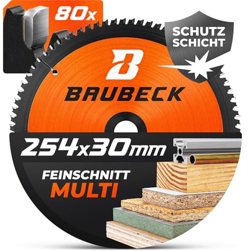 BAUBECK Sägeblatt 254x30 - Multi Material Feinschnitt - Kreissägeblatt 254 x 30 für Holz, Aluminium, Metall uvm. - Sägeblatt 254 kompatibel mit Bosch GTS 10, Bosch PTS 10, Metabo KGS 254 uvm. von BAUBECK