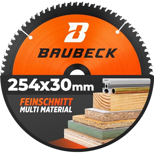 BAUBECK Sägeblatt 254x30 - Multi Material Feinschnitt - Kreissägeblatt 254 x 30 für Holz, Aluminium uvm. - Sägeblatt 254 kompatibel mit Bosch GTS 10, Bosch PTS 10, Metabo KGS 254 uvm. von BAUBECK