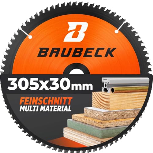 BAUBECK Sägeblatt 305x30 Holz Kappsäge - Multi Material Feinschnitt - Kappsäge 305mm Sägeblatt für Holz, Aluminium uvm. - Sägeblatt 305 kompatibel mit Bosch GCM 12, GTM 12, Metabo KGS 305 uvm. von BAUBECK