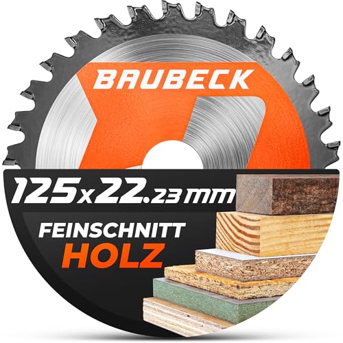 BAUBECK Sägeblatt für Winkelschleifer 125 - Feinschnitt in Holz - Trennscheibe 125 Holz uvm von BAUBECK