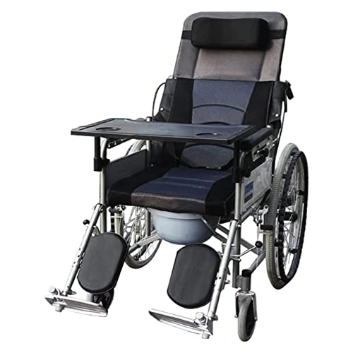 BAUBUY Um 180° neigbarer Rollstuhl, zusammenklappbar, vollständig liegend, 6-Gang-Verstellbarer Nachtkommode-Rollstuhl, Dusch-WC-Stuhl für ältere behinderte Erwachsene, Belastung 150 kg von BAUBUY