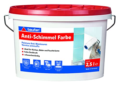 Baufan Antischimmelfarbe - 2,5l I Schimmel Wandfarbe mit Filmkonservierung zum Langzeitschutz vor Schimmelbefall im Haus I Deckend & scheuerbeständig von Baufan