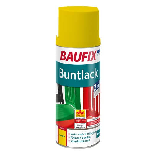 BAUFIX Buntlack Spray rapsgelb, 400ml, glänzend, Buntlack Sprühdose für außen und innen, kratzfest, stoßfest, schlagfest, schnelltrocknend von Baufix